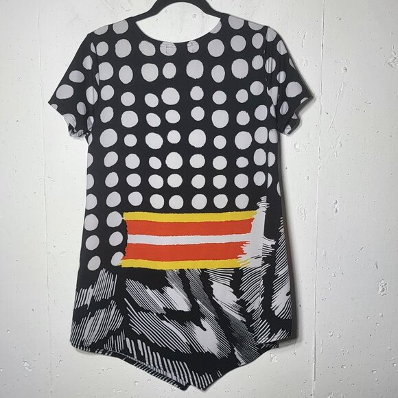 Max & Rina Womens Asymmetrical Polka Dot Blouse Size Medium Art to Wear Stretch - Picture 2 of 9